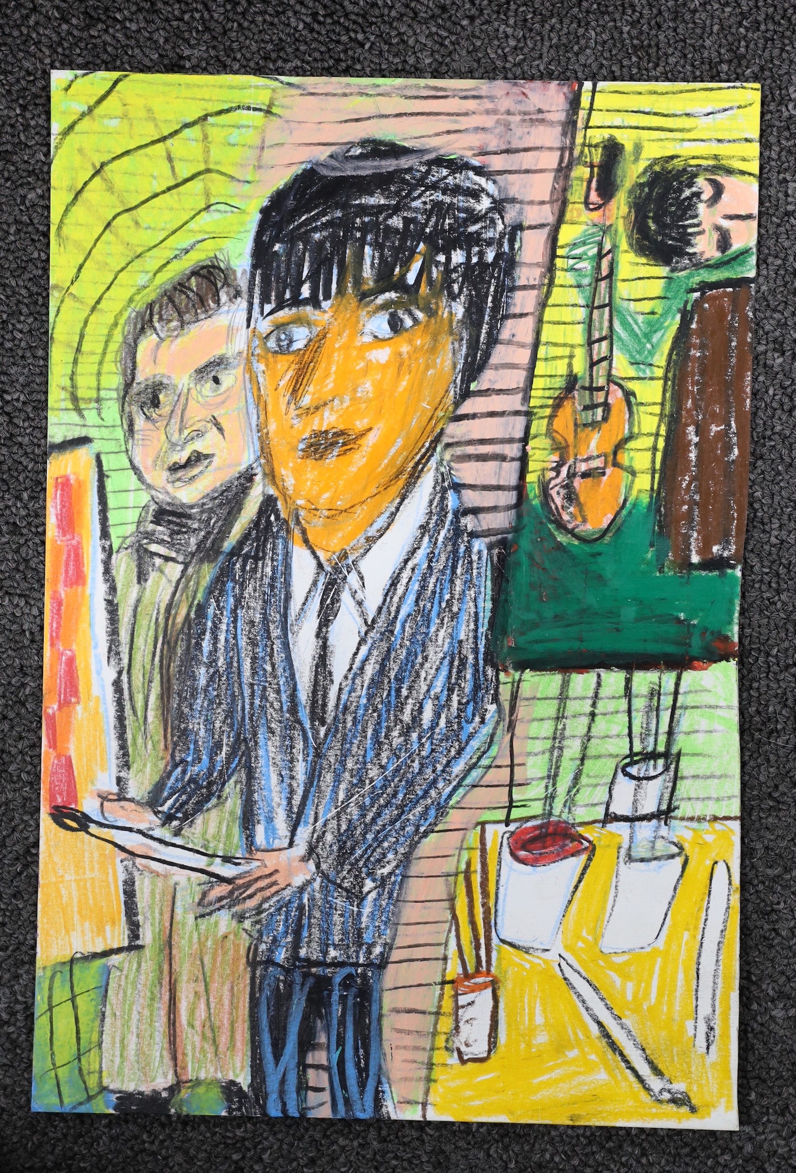 Matthew Collings (1955-), mixed media on paper, 'Paul McCartney dreams of being Francis Bacon', signed, inscribed and dated 2021 verso, 29.5 x 20cm, unframed